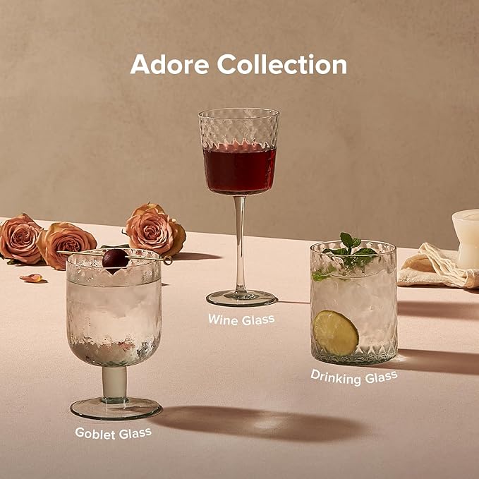 mopio Adore Beaded Goblet Set of 4, 12 oz, Dishwasher Safe, Trendy Party and Home Bar Stemware for Cocktails and Wine, Perfect Drinkware Gift in Eco-Friendly Packaging, Soda-Lime Glass (Light Blue)