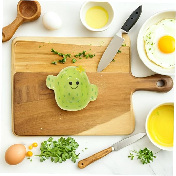Cute Cactus Ceramic Dipping Sauce Dish Small Cartoon Plate for Appetizers Food-Grade Matte Finish for Boys and Girls and Parties