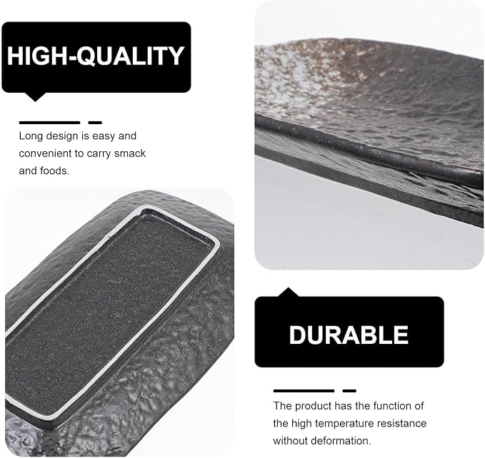 Starlight Blue Ceramic Sushi Plate High Temperature Resistant Snack and Dessert Dish Long Serving Tray for Dumplings and Appetizers with Stable Non-slip Base