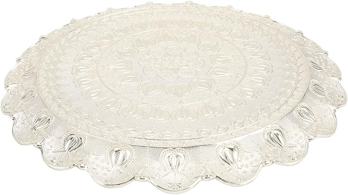 Qinlorgo Turkish Coffee Tray Round Dessert Coffee Tray (Silver)