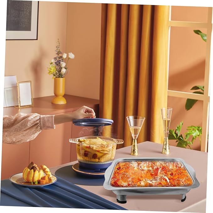 VALICLUD Stainless Steel Buffet Tray with Cover Rectangular Food Holder for Catering Skid Legs Elegant Design for Banquets and Parties Classic Serving Dish