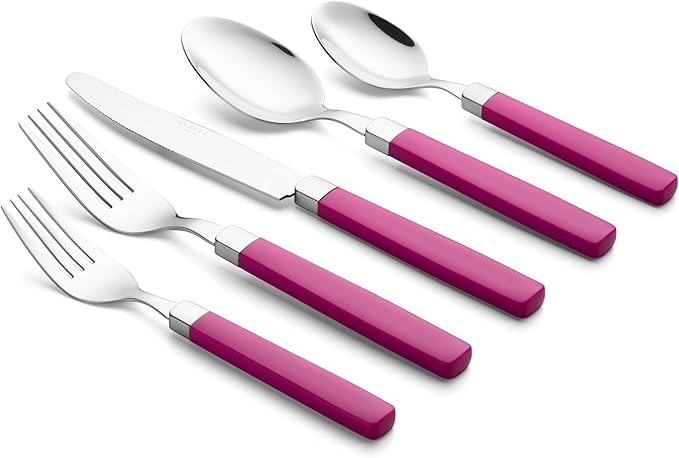 ANNOVA Silverware Set Stainless Steel Colorful Tableware Kitchen Flatware Set Utensils, Includes Dinner Knives, Forks, Spoons, Salad Forks & Dessert Spoons (Hot Pink, 20 Pieces)