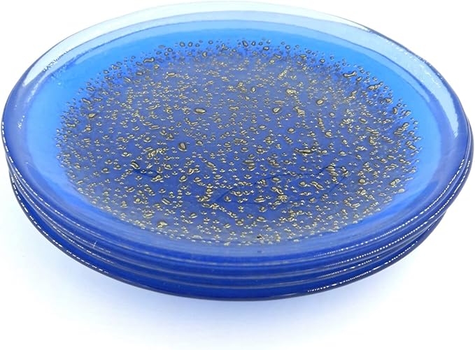 Red Pomegranate ISLA 7" Canape Plate Set of 4 Indigo/Bronze