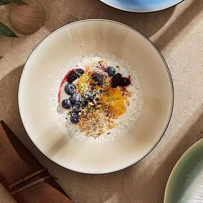 SONGCHAO Party Supplies Creative Restaurant Salad Pasta Plate Kiln Turned Into Dinner Plate Hotel Appetizer Plate Dessert Plate Soup Plate Party Plates (Color : 9inch)
