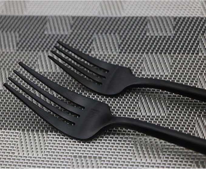 Luxury Black Matte Flatware 10 Pieces 18/10 Stainless Steel Salad Spoons and Forks Knife Set Black Silverware Set DISHWASHER SAFE, Service for 2