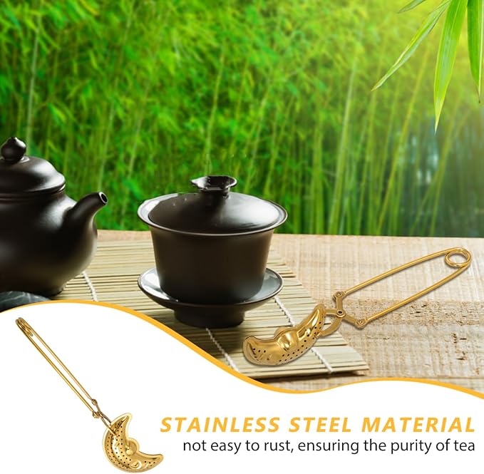 LIFKOME Stainless Steel Tea Strainer Spoon with Long Handle Gold Tea Infuser for Loose Leaf Reusable Filter for Home Office and Travel