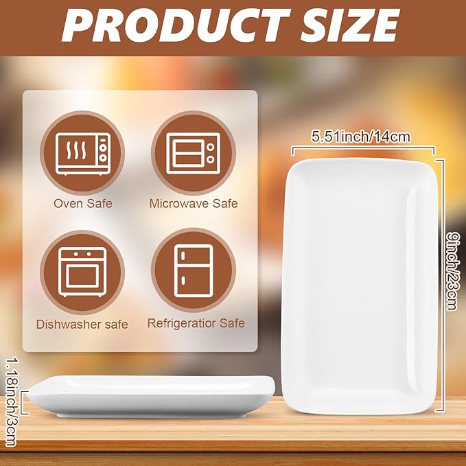 Irenare 20 Pcs 9 Inch Rectangular Salad Plates White Rectangular Porcelain Dessert Plates Appetizer Serving Tray Porcelain Platters for Fruit Sushi Dinner Parties, Microwave, Oven Safe