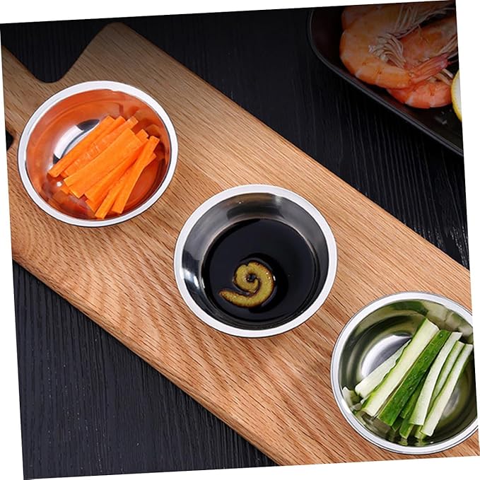8Pcs Stainless Steel Sauce Plates for Kitchen Condiments and Seasoning Small Appetizer Plates for Soy Sauce Vinegar Spices and Dips Easy to Clean and Store Simple Design Matching Tableware