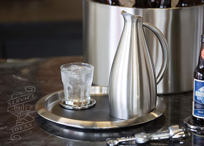 Service Ideas TR1412SR Tray with Top and Bottom Built in Non-Slip Rubber Inserts, 12" Round, Dishwasher Safe, Stainless Steel, Brushed