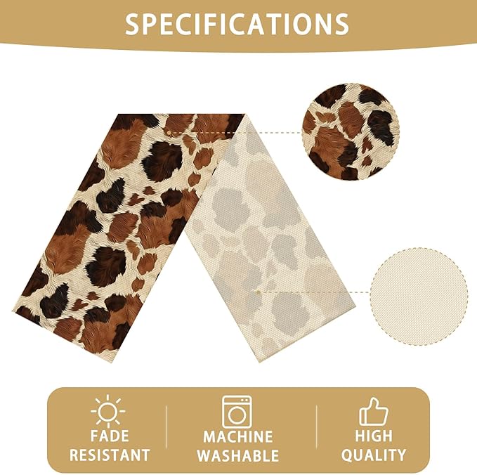 Cow Pattern Brown Table Runner Farmhouse Kitchen Dining Linen Table Decoration for Indoor Outdoor Home Party Decor 13 x 72 Inch