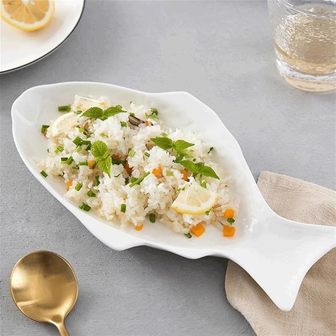 SONGCHAO Party Supplies Creative Fish-shaped Ceramic Plate Household Fish Plate Steamed Fish Plate Restaurant Snack Plate Kitchen Tableware Party Plates