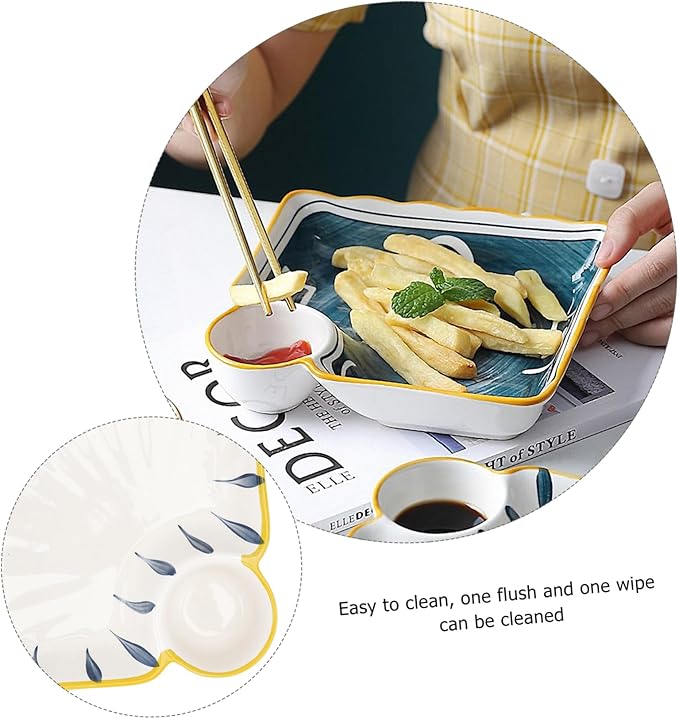 LIFKOME Ceramic Plate Serving Dish Separate Dipping Saucer for Hot Pot and Snacks
