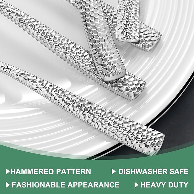 Hammered Silverware Set, 40-Piece Stainless Steel Wave Flatware Set for 8, Food-Grade Tableware Cutlery Set, Utensil Sets for Home Restaurant, Mirror Finish, Dishwasher Safe