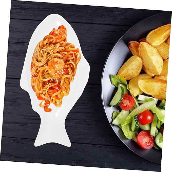 Amosfun Ceramic Fish Shaped Plate 11-Inch White Serving Dish for Home Dinner Creative Tableware for Snacks and Appetizers Microwave Safe for Entertaining