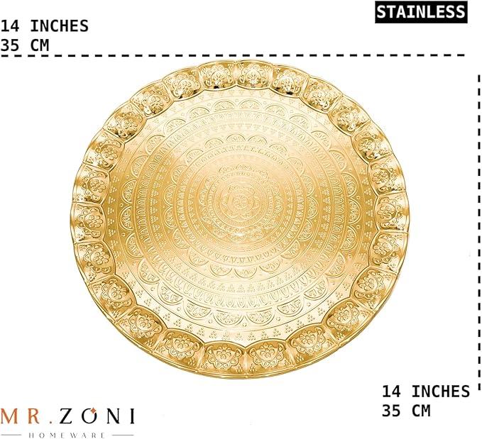 Serving Tray, Coffee Tea Serving Metal Wavy Round Tray 14''(Inches) | Mr Zoni (Gold)