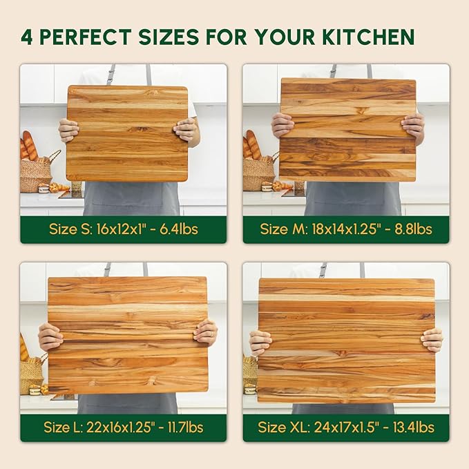 BEEFURNI Teak Wood Cutting Board with Hand Grip (M, 20x15x1.25"), Large Wooden Cutting Boards for Kitchen, Chopping Board Wood, Butcher Block, Charcuterie Board, Christmas Gifts, 1-Year Warranty