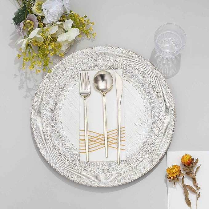 Efavormart 6 Pack | 13" White Rustic Lace Embossed Acrylic Plastic Charger Plates