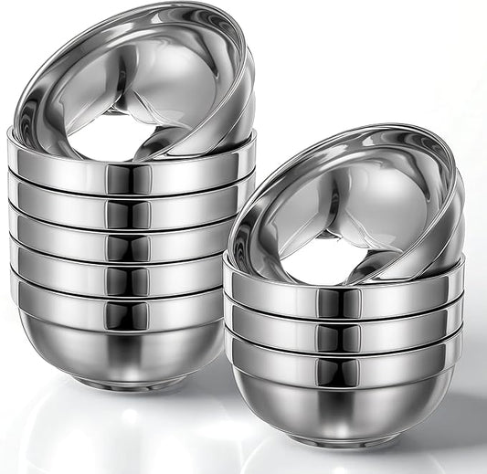 Giantree 10 Pack Stainless Steel Bowls 5 Inch Snacks Bowl, 15 Oz Soup Bowl Salad Bowls Lightweight Kids Bowls Double-walled Metal Serving Dishes for Sauces, Rice, Noodle, Ice Cream
