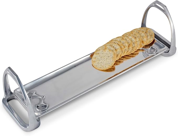 Arthur Court Horse Stirrup Metal Serving Tray for Serving Food, Snacks, Desserts Stackable Platter to Form Tier Cheese Stand - Silver Equestrian Style 4.5 inch x 17.5 inch