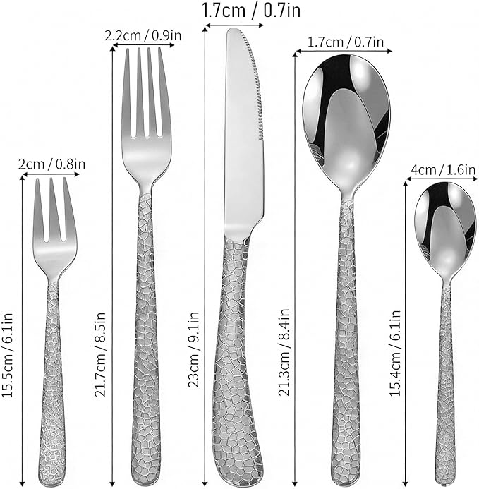 Tnfeeon Serving Sets Pattern Dishwasher Safe 16Pcs Silverware for 4 Kitchen Dining Room Formal Casual Tableware Dinnerware Utensils 18/10 Stainless Steel Flatware Set Hammered Flatware (Silver)