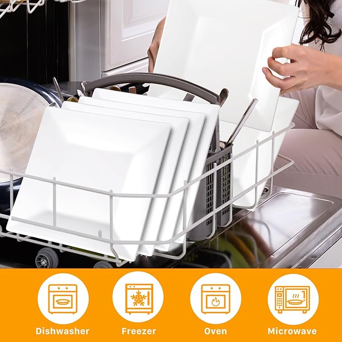 7.8 Inch Appetizer Plates, 6 Pack Porcelain Square Dinner Plates, Square Serving Plate, Serving Dishes for Steak, Snacks, Salad,Pasta, White