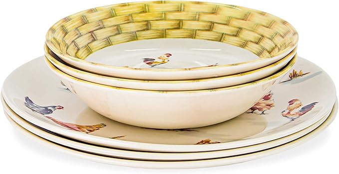 Tudor 16-Piece Premium Quality Round Porcelain Dinnerware Set, Service for 4 - Country Farmyard, See 10 Designs INSIDE!