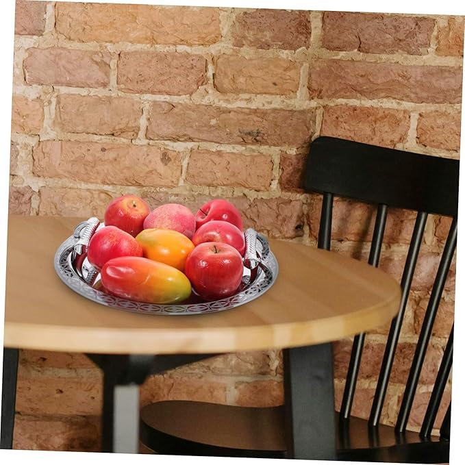 IMIKEYA Silver Serving Tray Round Pattern Tray Fruit Holder European Style Home Decor Versatile Storage for Snacks Fruits Candies