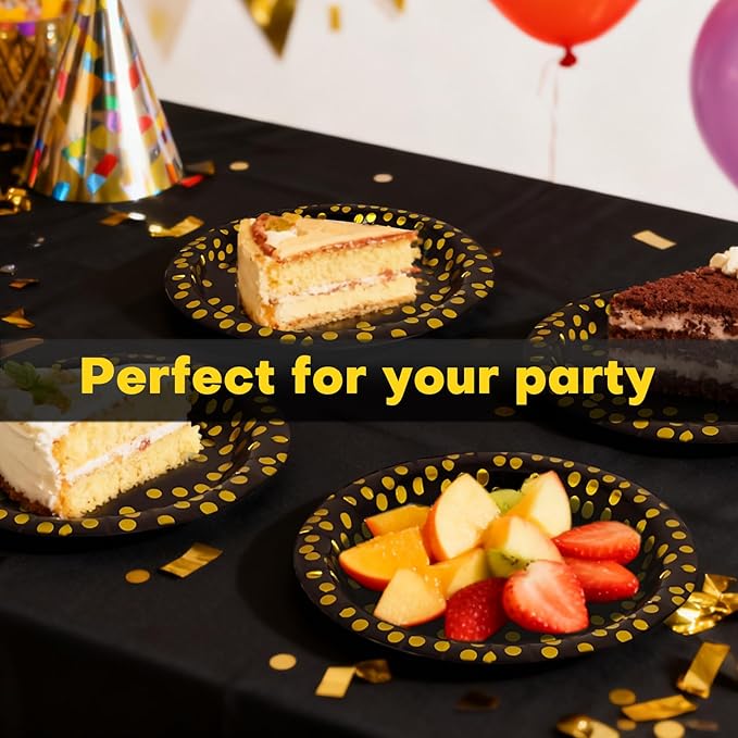 Paper Plates for Party 50 Sets, 9'' & 7'' Paper Plates, Golden Dot Plates Party Supplies for Baby Shower Birthday Wedding
