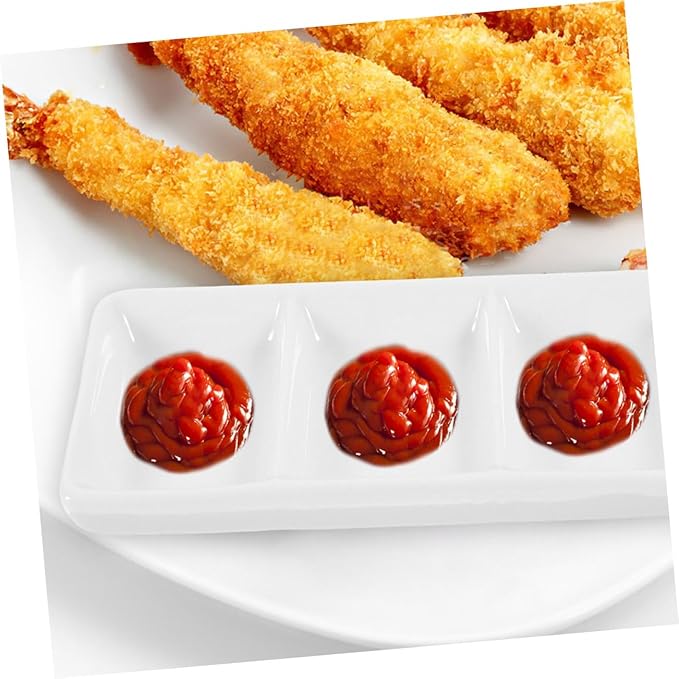 Alipis 4pcs Snack Plate Condiment Plate Ceramic Dipping Bowls Compartments for Sauce Vinegar Snacks Bbq Salad Dressings