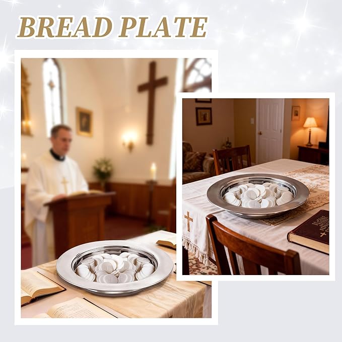 2Pcs Stainless Steel Communion Bread Plate for Church – Silver Communion Tray for Bread, Church Worship Supplies（No Lid）