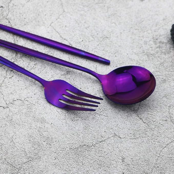 JASHII Silverware Sets, 32-Piece Stainless Steel Flatware/Cutlery/Tableware Set Service for 8 Person, Include Knife/Fork/Spoon, Mirror Polished (Purple)