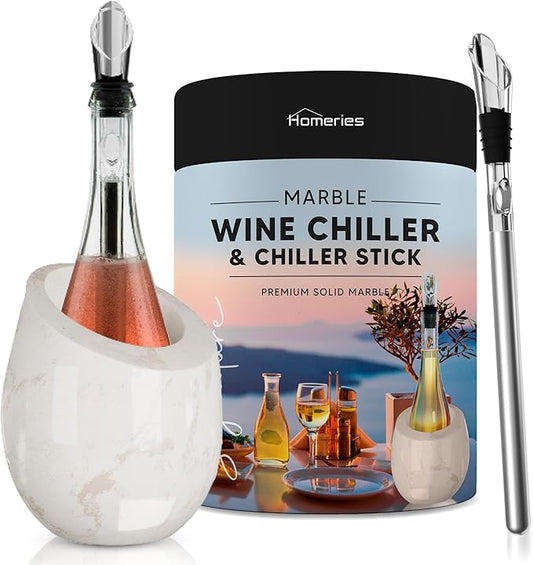 Homeries Marble Wine Chiller Bucket - Wine & Champagne Cooler for Parties, Dinner – Keep Wine & Beverages Cold, Wine Chillers for Bottles – Holds Any 750ml Bottle (Gloss White)