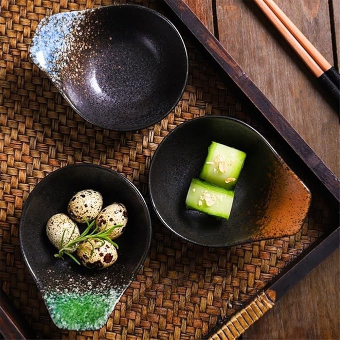 Appetizer Plates Anti-scalding Ceramic Taste Dish with Handle Seasoning Bowls Cooking Tableware for Condiment