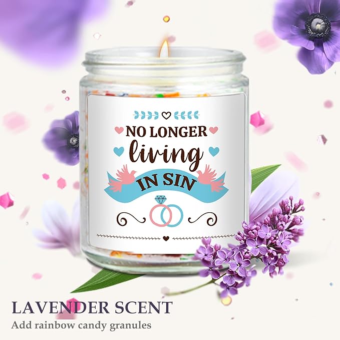 Wedding Gifts for Newlyweds, No Longer Living in Sin Candle, Funny Engagement Gifts, Gift for Bride Groom to Be, Funny Engaged Gift for Her, Bachelorette Party Decoration, Lavender Scented