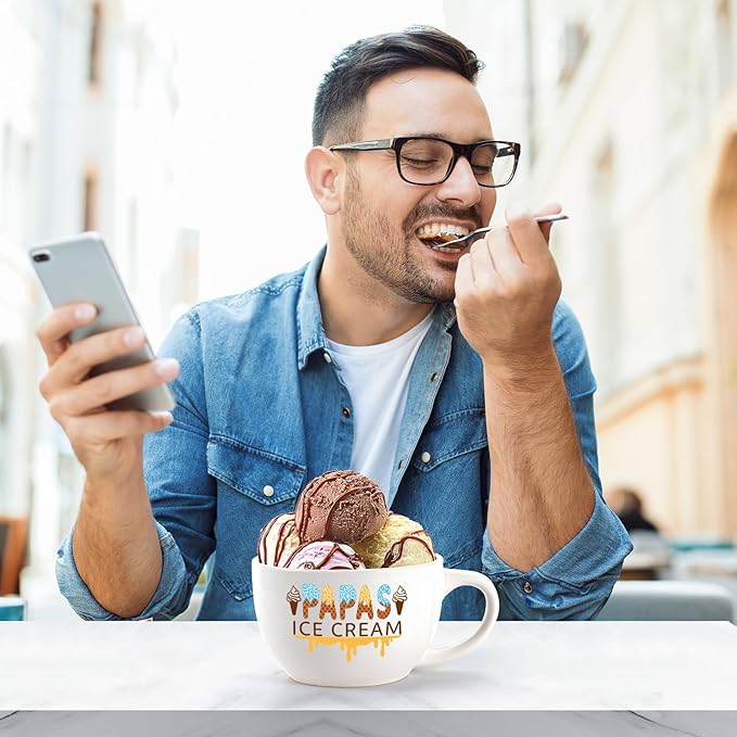 Father’s Day and Christmas Gift - Papa's Ice Cream Bowl and Scoop Set for Daughter, Son, Xmas Ideal Gift