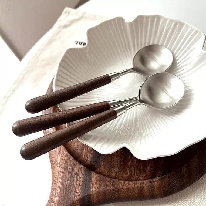 5-piece wooden handle spoons service for 5 people, flatware set, cutlery sets, utensil set,18/8 stainless steel home use hotel banquets wooden handle spoons,matte polishing