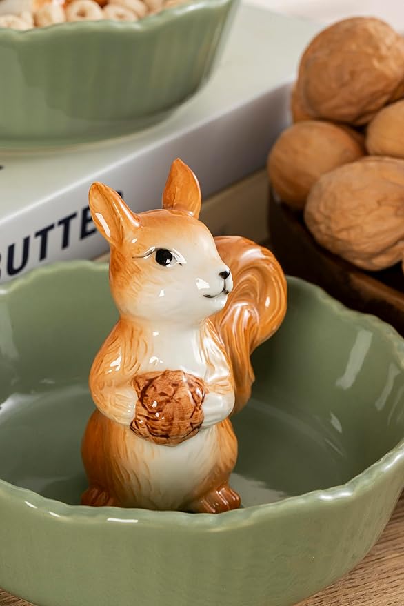 DIHOclub Cute Squirrel Candy Bowl Ceramic Candy Dish (Green Squirrel)
