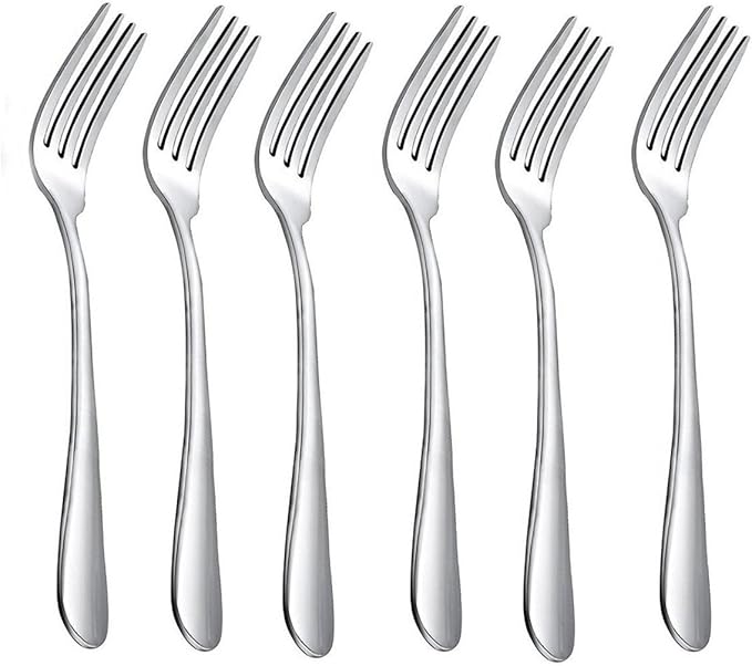 HornTide 6-Piece Dinner Forks Set 4 Tines Table Fork Flatware Stainless Steel Mirror Polishing 7-Inch 18cm