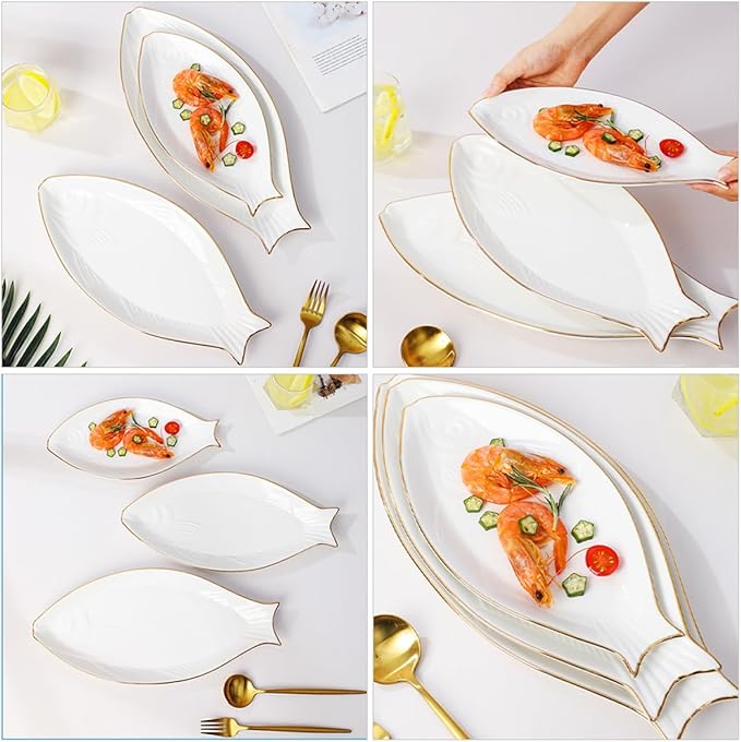 Fish Shaped Ceramic Plate Decorative Serving Tray for Appetizers Desserts Cheese