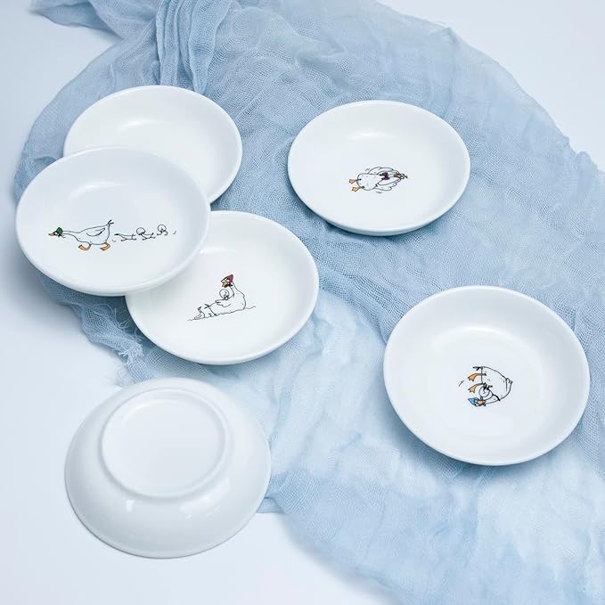 SOCOSY Cute Cartoon Animal Seasoning Dishes Sauce Dishes Sushi Dipping Bowls Appetizer Plates Little Cat Feeding Plates, Serving Dish for Home Kitchen Restaurant-Goose-3.5 Inch