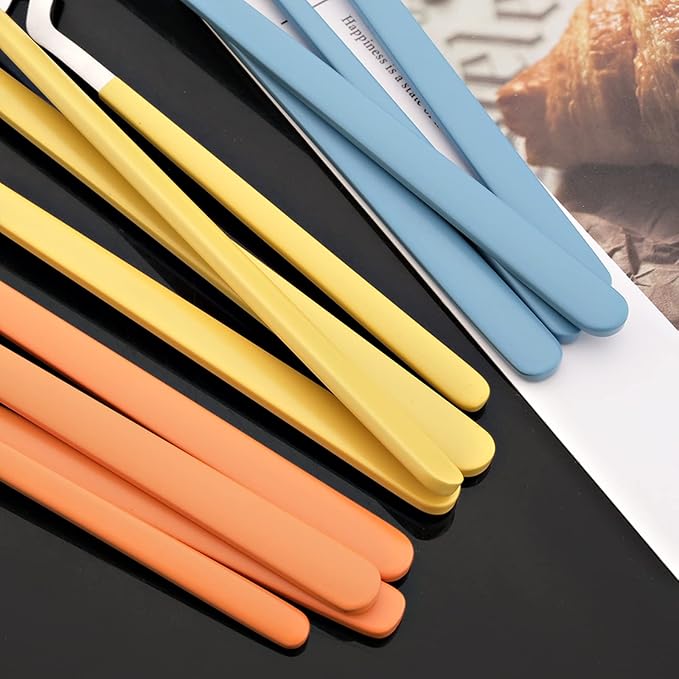 JASHII Silverware Set - 24-Piece Stainless Steel Flatware Set with Satin Finish - Dishwasher Safe - Matte Orange Silver
