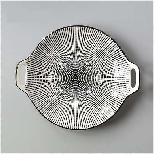 Ceramic Cutlery Salad Bowl Ceramic Double Handle Snack Plate Appetizer Plate Sushi Plate Underglaze Color Disc Universal Sauce Plate Fruit Plate Small Bowl (Color : D)