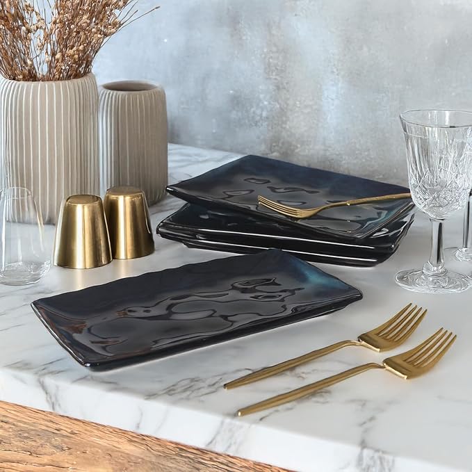 Porcelain Rectangular Plates, Large Cookie Trays, Set of 4, Shatterproof, Dishwasher-Safe, Perfect for Sushi, Baguettes, Snacks, Appetizers, Rolls, or Table Centerpieces.