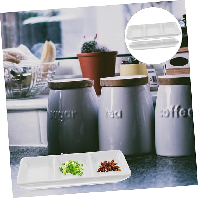 Happyyami 2PCS Ceramic Appetizer Plates Rectangular Snack Dishes for Seasoning Fruit and Dipping Versatile Serving Bowls for Home Restaurant and Catering