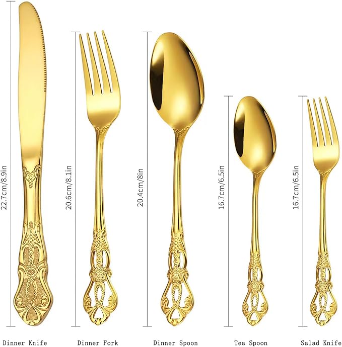 Gold Silverware Set for 2, MIKIWAY 10 Pieces Stainless Steel Flatware Set, Cutlery Tableware Set, Kitchen Utensils Set Include Spoons And Forks Set, Mirror Polished, Dishwasher Safe