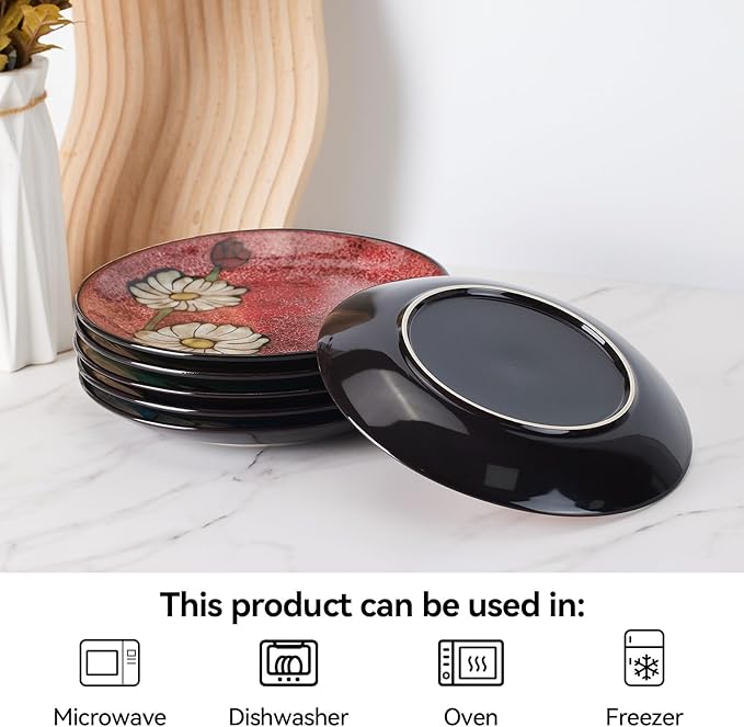 Ceramic Salad Plates Set,8 in - Plates Set of 6 - For Steak,Salad, Pasta,Appetizer, Serving Etc - Dishwasher, Microwave, and Oven Safe, Scratch Resistant, Smooth Glaze (Multicolor A, 8 Inch)