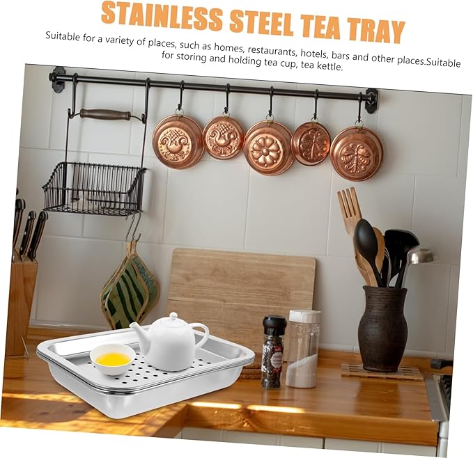 Cabilock Stainless Steel Germination Tray Set Rectangular Tea Serving Tray Deep Drainage for Efficient Filtration for Home and Garden Use