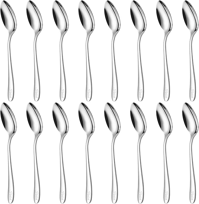 Personalized Teaspoons Set, 16-piece Custom Text Engraved Spoons Silverware, 18/0 Stainless Steel Dessert Spoons, Durable Small Spoon, 6.22 Inch Tea Spoon, Dishwasher Safe