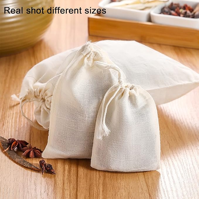20 PCS Reusable Cotton Drawstring Muslin Bags, Natural Unbleached Cotton Cheesecloth Coffee Tea Brew Nut Milk Bags (6 x 8 inches)