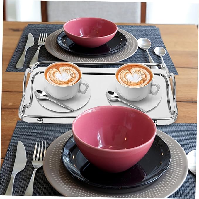 1pc Stainless Steel Rectangular Serving Tray Handles Elegant Entertaining Tray for Parties and Home Use for Snacks and Drinks Silver Finish